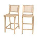 Lot de 2 chaises pour îlot central en teck et cannage rotin 66, 5 cm Lot de 2 chaises pour îlot central en teck et cannage rotin 66, 5 cm