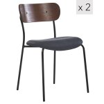 Lot de 2 chaises industrielles en métal et simili noir Lot de 2 chaises industrielles en métal et simili noir