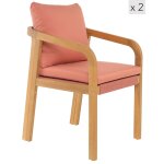 Lot de 2 chaises intrieur extrieur en bois massif et tissu rose
