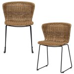 Lot de 2 chaises de jardin empilable en rotin et corde naturel Lot de 2 chaises de jardin empilable en rotin et corde naturel