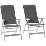 Lot de 2 chaises de jardin pliantes inclinables aluminium oxford gris