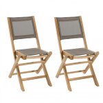 Lot de 2 chaises de jardin pliantes teck et textilne taupe