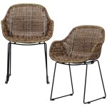 Lot de 2 chaises de jardin en rotin naturel Lot de 2 chaises de jardin en rotin naturel