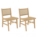 Lot de 2 chaises jardin teck naturel rotin synthétique beige Lot de 2 chaises jardin teck naturel rotin synthétique beige