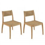 Lot de 2 chaises jardin teck rotin synthétique tressé beige Lot de 2 chaises jardin teck rotin synthétique tressé beige