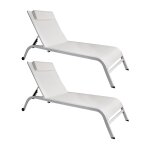 Lot de 2 chaises longues en acier inoxydable blanc