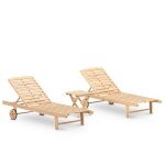 Lot de 2 chaises longues en bois avec roues et table d'appoint Lot de 2 chaises longues en bois avec roues et table d'appoint