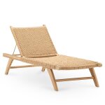 Lot de 2 chaises longues de jardin  roulettes en bois et rotin