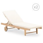 Lot de 2 chaises longues pour jardin avec roulettes et coussins Lot de 2 chaises longues pour jardin avec roulettes et coussins