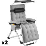 Lot 2 chaises longues pliables pare - soleil et repose - pieds gris clair