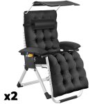 Lot 2 chaises longues pliables avec pare - soleil et repose - pieds noir