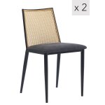 Lot de 2 chaises en mtal et cannage avec assise en simili noir