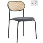 Lot de 2 chaises en mtal et cannage avec assise en simili noir