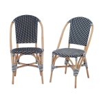 Lot de 2 chaises noir et blanc bistrot en rotin et polyrotin