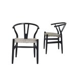 Lot de 2 chaises noires assise tisse en mindy