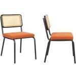 Lot de 2 chaises noires, cannage et tissu bouclé rouille Lot de 2 chaises noires, cannage et tissu bouclé rouille