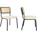 Lot de 2 chaises noires, cannage et velours c�tel� beige