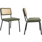 Lot de 2 chaises noires, cannage et velours côtelé vert Lot de 2 chaises noires, cannage et velours côtelé vert