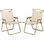 Lot de 2 chaises de plage camping pliantes acier bois oxford beige