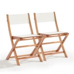 Lot de 2 chaises pliantes en bois d'eucalyptus et textilne blanc