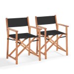Lot de 2 chaises pliantes en bois d'eucalyptus et textilne noir