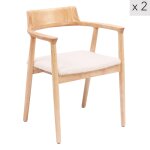 Lot de 2 chaises de salle  manger en bois et bouclette blanche