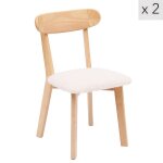 Lot de 2 chaises de salle  manger en bois massif et bouclette blanche