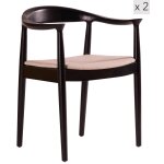 Lot de 2 chaises de salle a manger en bois massif noir et tissu beige