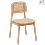 Lot de 2 chaises de salle  manger en bois massif et rotin naturel