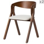 Lot de 2 chaises de salle  manger en bois de noyer et tissu beige