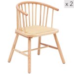 Lot de 2 chaises de salle � manger en bois et rotin naturel