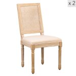 Lot de 2 chaises de salle � manger en bois et tissu beige