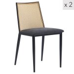 Lot de 2 chaises de salle � manger en cannage et simili noir