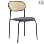 Lot de 2 chaises de salle � manger en cannage et simili noir