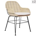 Lot de 2 chaises de salle � manger design boheme en rotin naturel