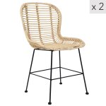 Lot de 2 chaises de salle � manger design boheme en rotin naturel