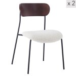 Lot de 2 chaises de salle � manger industrielles en bouclette blanche