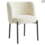 Lot de 2 chaises de salle � manger scandinaves en bouclette blanche
