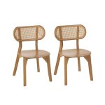 Lot de 2 chaise de salle à manger en teck et rotin Lot de 2 chaise de salle à manger en teck et rotin