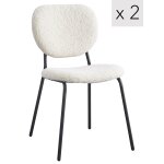 Lot de 2 chaises scandinaves en métal et bouclettes blanc Lot de 2 chaises scandinaves en métal et bouclettes blanc