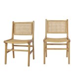 Lot de 2 chaises en teck et cannage - bois clair