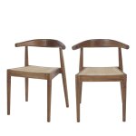 Lot de 2 chaises en teck et cannage - bois fonc