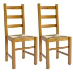 Lot de 2 chaises teint chne et assises en paille