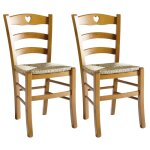 Lot de 2 chaises teint chne et assises en paille