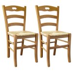 Lot de 2 chaises teinté chêne et assises en paille Lot de 2 chaises teinté chêne et assises en paille