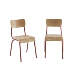 Lot de 2 chaises terracotta et placage frne pieds mtal