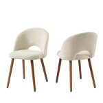 Lot de 2 chaises tissu bouclette blanc cass pieds bois teint