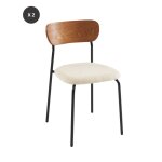 Lot de 2 chaises tissu bouclette cru pieds mtal noir