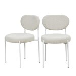 Lot de 2 chaises en tissu bouclette pieds blancs - Écru Lot de 2 chaises en tissu bouclette pieds blancs - Écru