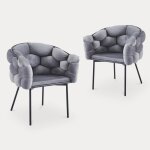 Lot de 2 chaises velours gris pieds en métal noir Lot de 2 chaises velours gris pieds en métal noir